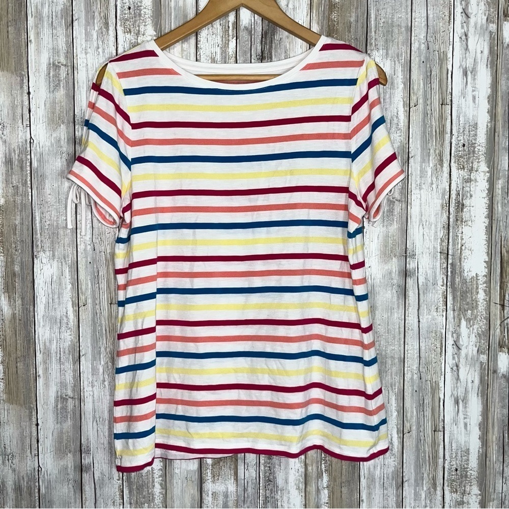 Talbots White Colorful Stripe Open Sleeve Blouse